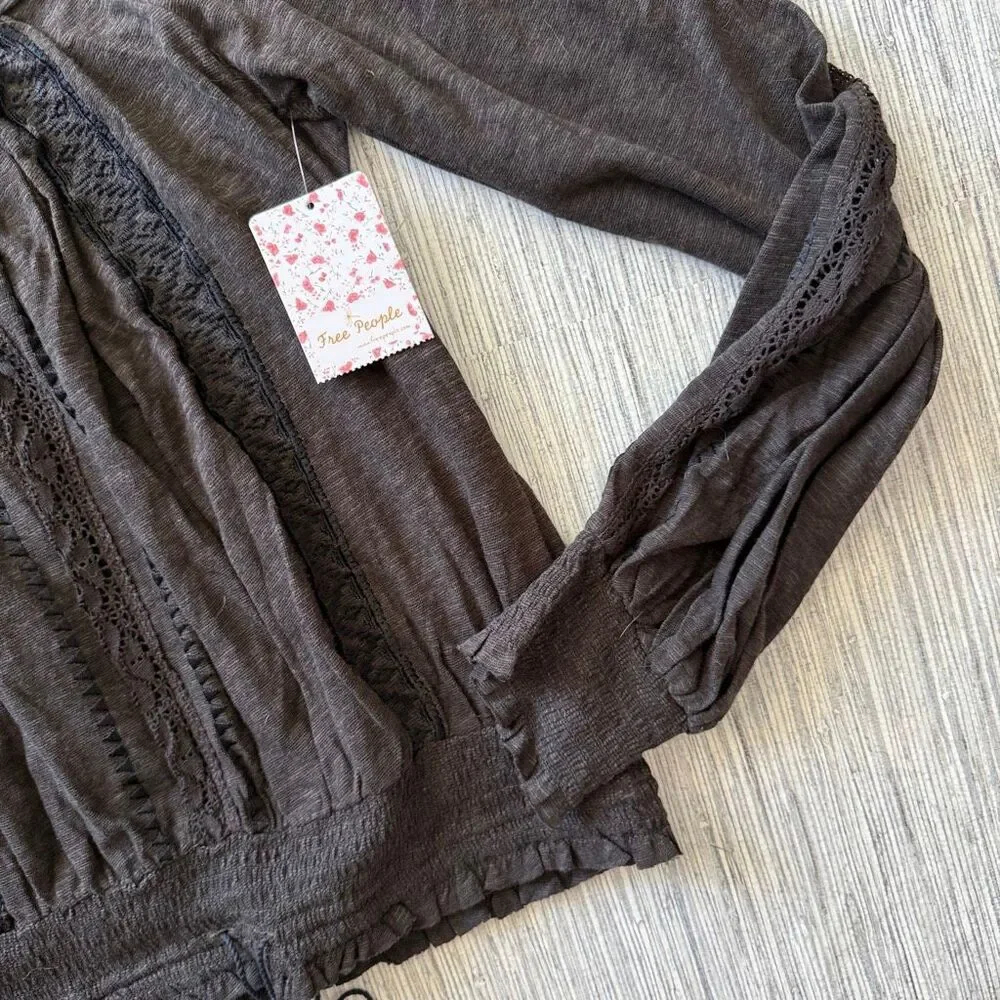 Free People Silverlake Boho Lace Up Blouse Medium NWT